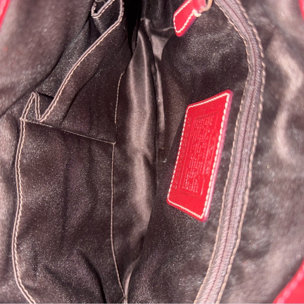 Vintage COACH Hampton Signature Monogram Shoulder Bag With Red Leather Handbag - Picture 15 of 16